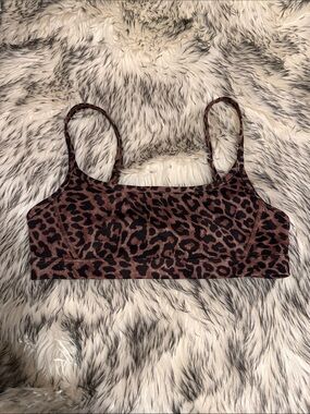 Athleta Leopard Print Brown & Black Thin-Strap Sports Bra